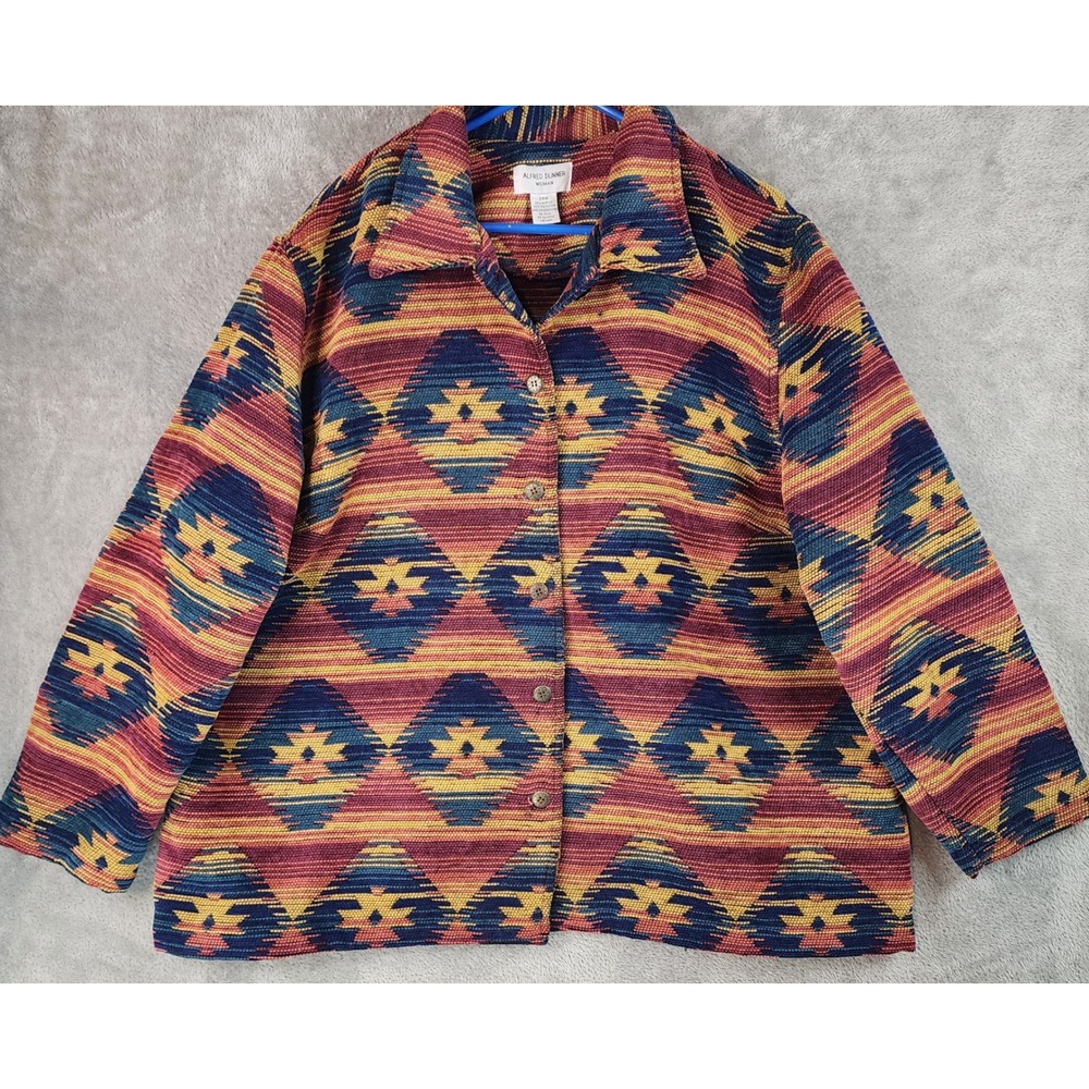 Alfred Dunner Jacket Womens 24W Southwestern Tapestry Geometric Button Coat